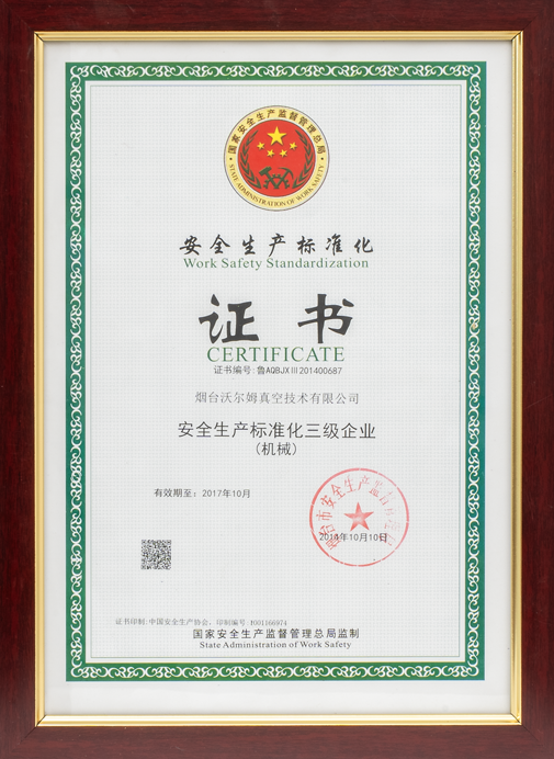 Safe Production Standardization (Machinery) Level 3 Certificate